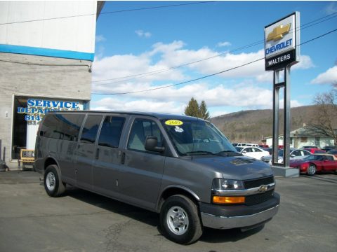 Graystone Metallic Chevrolet Express LT 3500 Extended Passenger Van.  Click to enlarge.