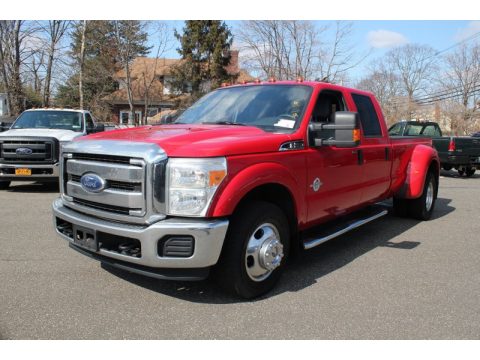 Vermillion Red Ford F350 Super Duty XLT Crew Cab 4x4 Dually.  Click to enlarge.