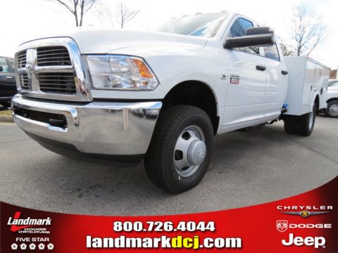 Bright White Dodge Ram 3500 HD ST Crew Cab 4x4 Dually Utility Truck.  Click to enlarge.