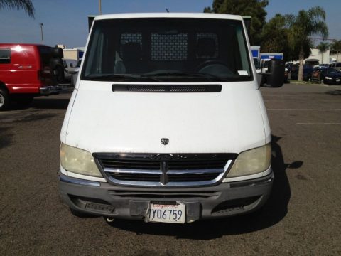 Arctic White Dodge Sprinter Van 3500 Chassis Stake Truck.  Click to enlarge.