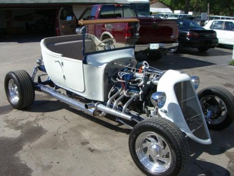 White Ford T Bucket Roadster.  Click to enlarge.