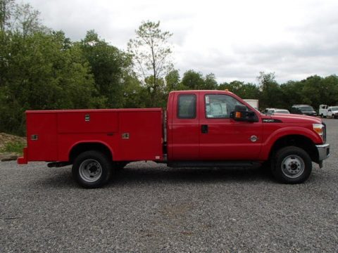 Vermillion Red Ford F350 Super Duty XL SuperCab 4x4 Utility Truck.  Click to enlarge.