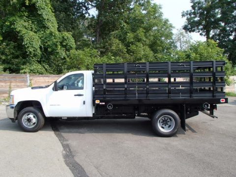 Summit White Chevrolet Silverado 3500HD WT Regular Cab Stake Truck.  Click to enlarge.