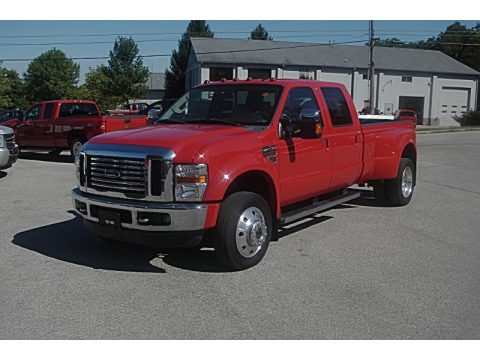 Bright Red Ford F450 Super Duty Lariat Crew Cab 4x4 Dually.  Click to enlarge.