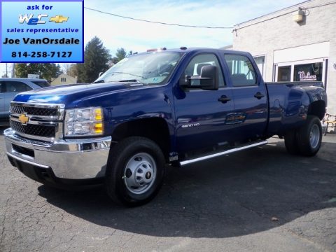Blue Topaz Metallic Chevrolet Silverado 3500HD WT Crew Cab Dual Rear Wheel 4x4.  Click to enlarge.