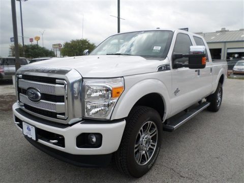 White Platinum Metallic Tri-Coat Ford F350 Super Duty Platinum Crew Cab 4x4.  Click to enlarge.