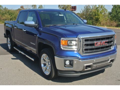 Cobalt Blue Metallic GMC Sierra 1500 SLT Crew Cab 4x4.  Click to enlarge.