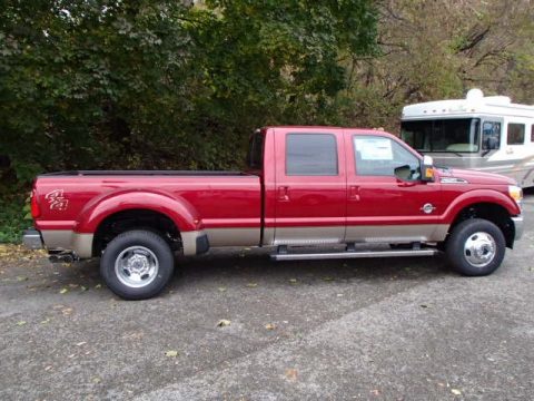 Ruby Red Metallic Ford F350 Super Duty Lariat Crew Cab 4x4 Dually.  Click to enlarge.