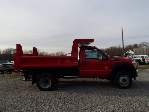 Vermillion Red Ford F550 Super Duty XL Regular Cab 4x4 Dump Truck.  Click to enlarge.