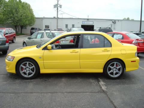 Lightning Yellow Mitsubishi Lancer Evolution VIII.  Click to enlarge.