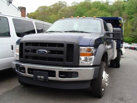 Dark Blue Pearl Metallic Ford F550 Super Duty XL SuperCab Chassis 4x4 Dump Truck.  Click to enlarge.