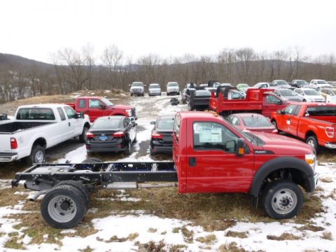 Vermillion Red Ford F550 Super Duty XL Regular Cab 4x4 Chassis.  Click to enlarge.