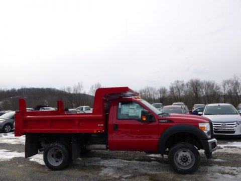 Vermillion Red Ford F550 Super Duty XL Regular Cab 4x4 Dump Truck.  Click to enlarge.