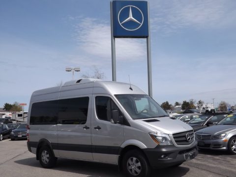 Brilliant Silver Metallic Mercedes-Benz Sprinter 2500 High Roof Passenger Van.  Click to enlarge.