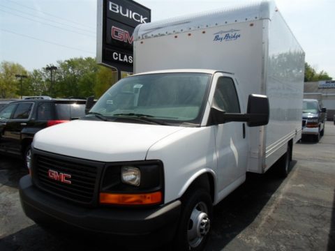 Summit White GMC Savana Cutaway 3500 Commercial Moving Truck.  Click to enlarge.