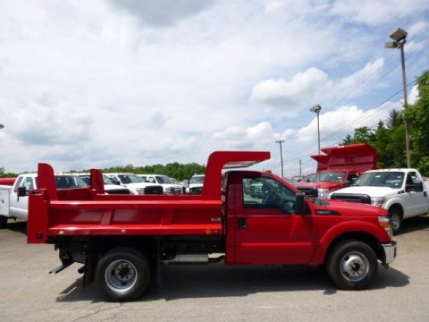 Vermillion Red Ford F350 Super Duty XL Regular Cab Dump Truck.  Click to enlarge.