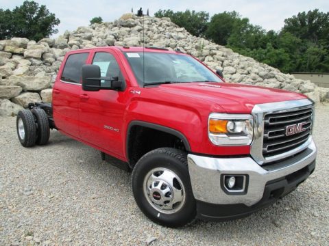 Fire Red GMC Sierra 3500HD SLE Crew Cab 4x4 Dual Rear Wheel Chassis.  Click to enlarge.