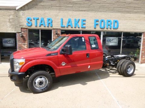 Vermillion Red Ford F350 Super Duty XL Super Cab 4x4 Chassis.  Click to enlarge.