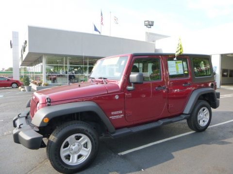 Deep Cherry Red Crystal Pearl Jeep Wrangler Unlimited Sport 4x4.  Click to enlarge.
