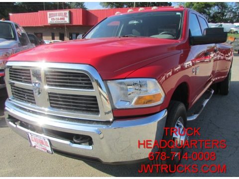 Bright Red Dodge Ram 3500 HD SLT Crew Cab 4x4 Dually.  Click to enlarge.