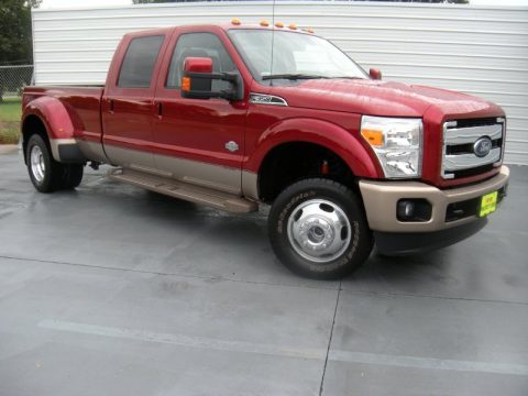 Ruby Red Metallic Ford F350 Super Duty King Ranch Crew Cab 4x4 Dually.  Click to enlarge.