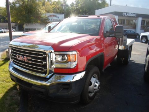 Fire Red GMC Sierra 3500HD Work Truck Regular Cab 4x4 Flat Bed.  Click to enlarge.