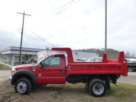 Vermillion Red Ford F550 Super Duty XL Regular Cab 4x4 Dump Truck.  Click to enlarge.