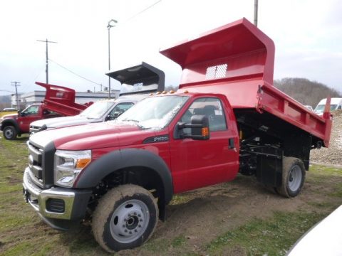 Vermillion Red Ford F450 Super Duty XL Regular Cab Dump Truck 4x4.  Click to enlarge.