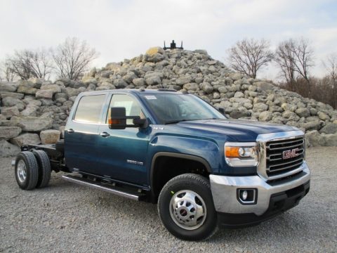 Stone Blue Metallic GMC Sierra 3500HD SLE Crew Cab 4x4 Dual Rear Wheel Chassis.  Click to enlarge.